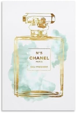Fashion Luxury Perfume Bottle Gold Outline Light Green Decorative Painting