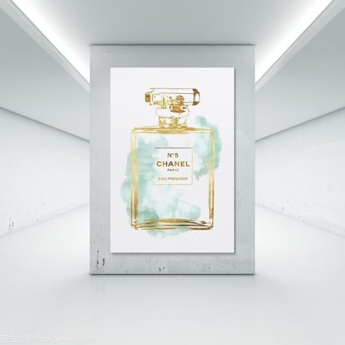 Fashion Luxury Perfume Bottle Gold Outline Light Green Decorative Painting