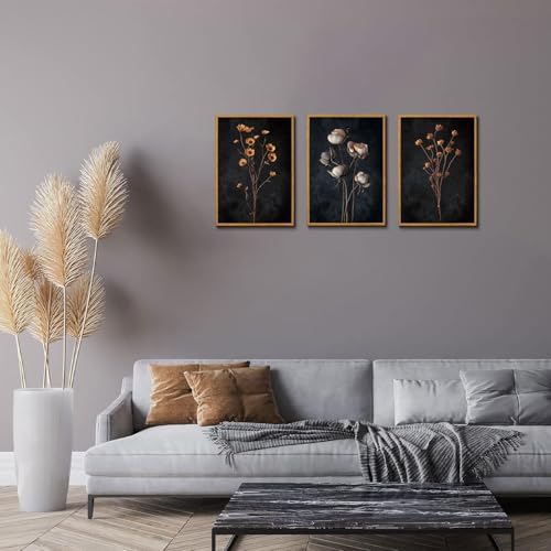 KISSFOX Moody Dried Flower Canvas Wall Art Set