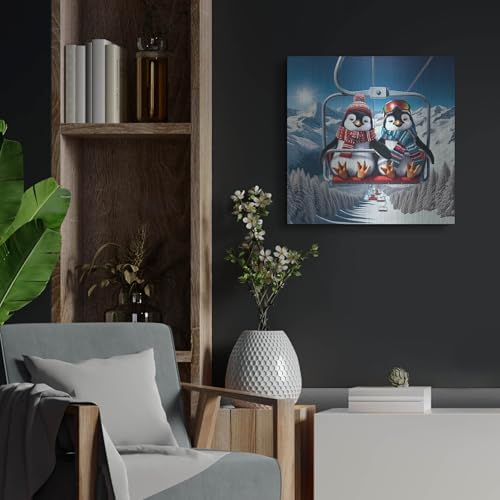 Penguin Ski Friends Metal Wall Art 24x24