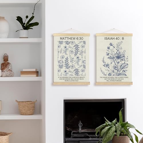 BCUANGD Christian Wall Decor - Wildflower Bible Verse Art Poster with Wood Frame 12x16 Inches