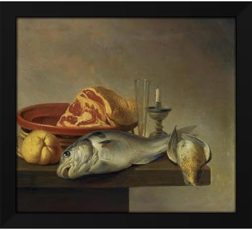 Harmen Steenwyck 16x15 Black Framed Art Print Still Life with Ham Fish Candle