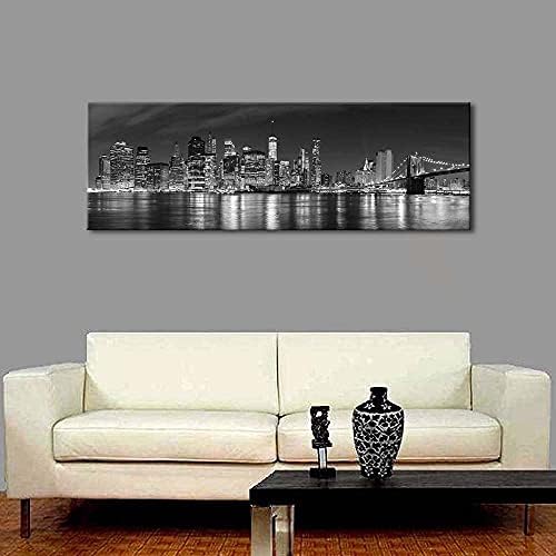 Wieco Art New York Manhattan Night View Canvas Print