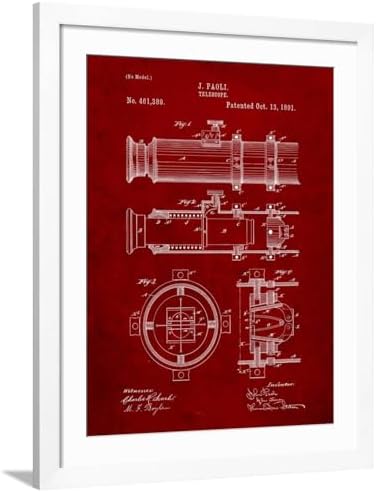 ART COM Wall Art Print Telescope Vintage Patent 1891 32 x 40 Frame