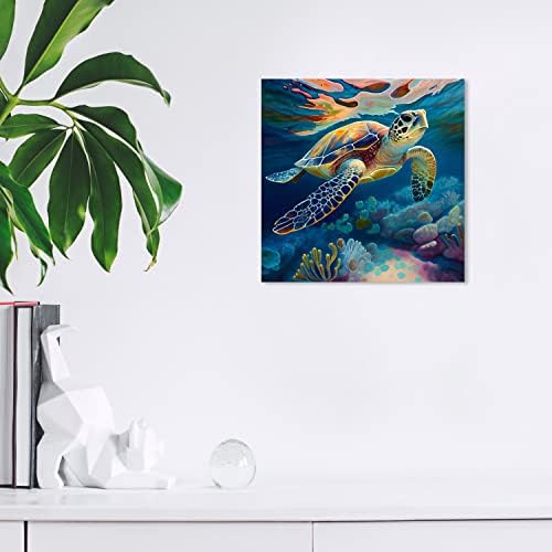Wynwood Studio Sea Turtle Canvas Wall Art 12x12 Inches Blue Brown