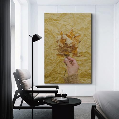 Dried Flower Hand On Yellow Background Canvas Poster 12x18inch