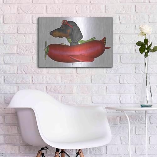 Black Dachshund in Red Plane Metal Wall Art 24x16