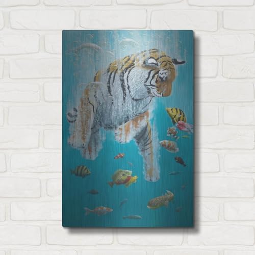 Diving Tiger Metal Wall Art by Heather Gauthier
