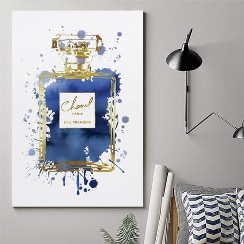 WEboL Modern Gold Inky Navy Blue Wall Art Print