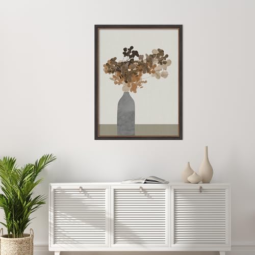 Amanti Art Framed Wall Print 43x33 Rust Brown Dried Flowers In Vase On Table 2 by Cartissi