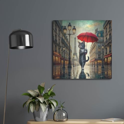 Cat In Paris Metal Wall Art 24x24