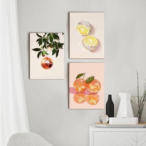 Disco Ball and Fruit Canvas Wall Art 12x16 Inches