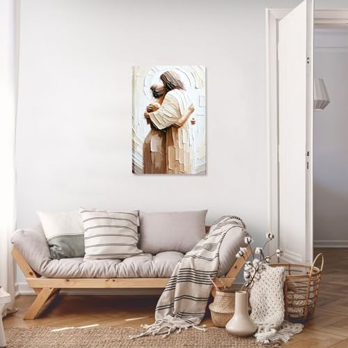 Jesus Embracing Woman Wall Art 12x16 Inch Framed Canvas Print