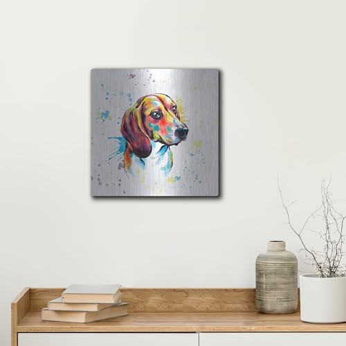 Colorful Watercolor Beagle Metal Wall Art 12x12