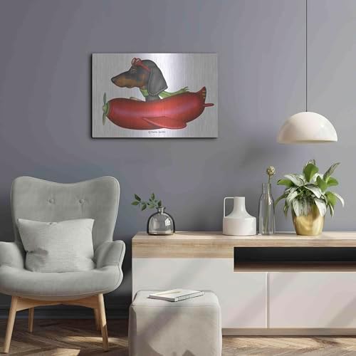 Black Dachshund in Red Plane Metal Wall Art 24x16