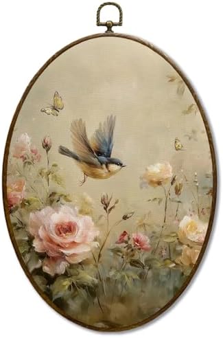 JQF Vintage Floral Bird Oval Wall Art 85x115 Inch