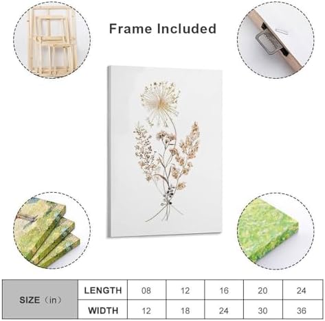 Watercolor Dried Flowers and Dandelion Canvas Wall Art Print 8x12 Inch
