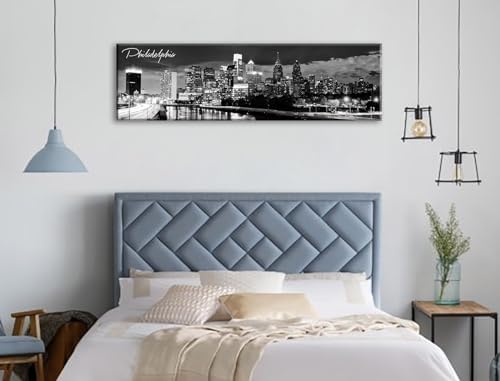 DJSYLIFE Philadelphia Skyline Canvas Art - 138x473 Black and White Cityscape Wall Decor