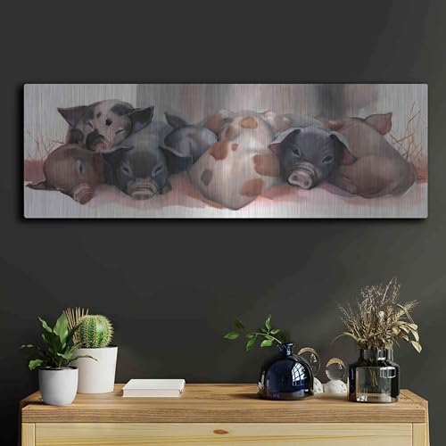 Pig Pile Metal Wall Art 36x12 Inches