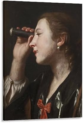 Pietro Rotari Girl Through Telescope Art Poster Canvas Print Wall Art