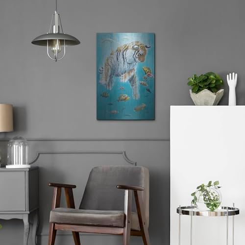 Diving Tiger Metal Wall Art by Heather Gauthier