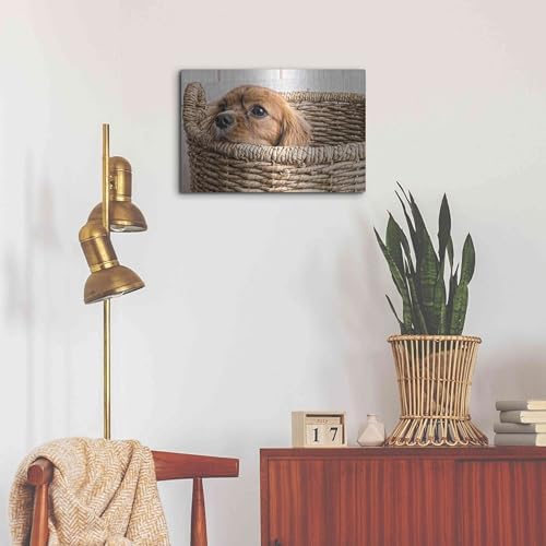 Puppy in a Laundry Basket Metal Wall Art 24x16