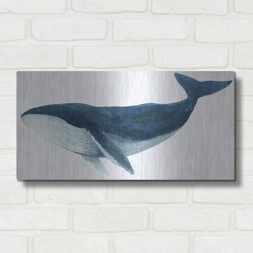 Humpback Whale Blue Metal Wall Art 24x12