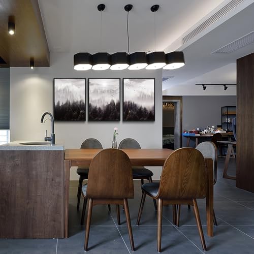 Black Framed Canvas Wall Art 3 Pieces Forest Scene Decor