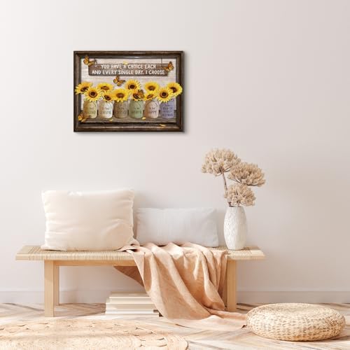 BolAurp Farmhouse Sunflower Wall Art 12x16 Inches Framed Canvas Print