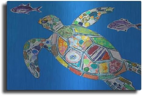 Blue Sea Turtle Metal Wall Art 16x12