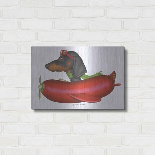 Black Dachshund in Red Plane Metal Wall Art 24x16