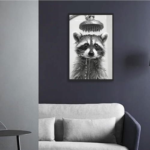 Funny Raccoon Wall Decor Poster - Black And White Framed Canvas Art