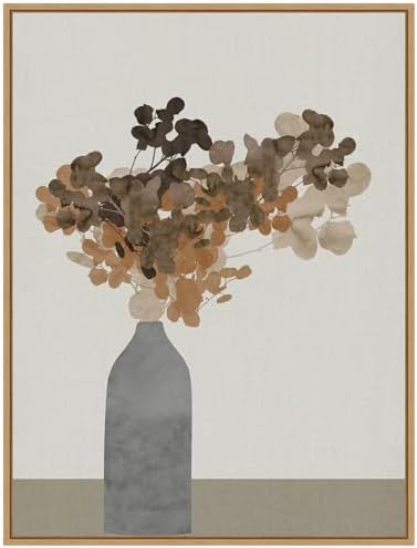 Amanti Art Framed Canvas Wall Art 42x32 Rust Brown Dried Flowers In Vase On Table 2 by Cartissi