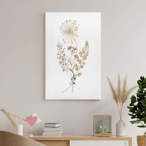 Watercolor Dried Flowers and Dandelion Canvas Wall Art Print 8x12 Inch