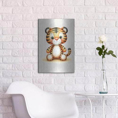 Cuddly Tiger Metal Wall Art 16x24 Inches