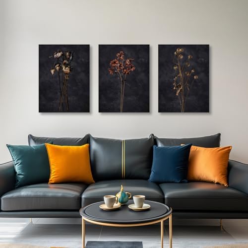 HLXRAE 3Pcs Dark Floral Canvas Wall Art