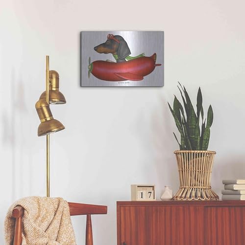 Black Dachshund in Red Plane Metal Wall Art 24x16