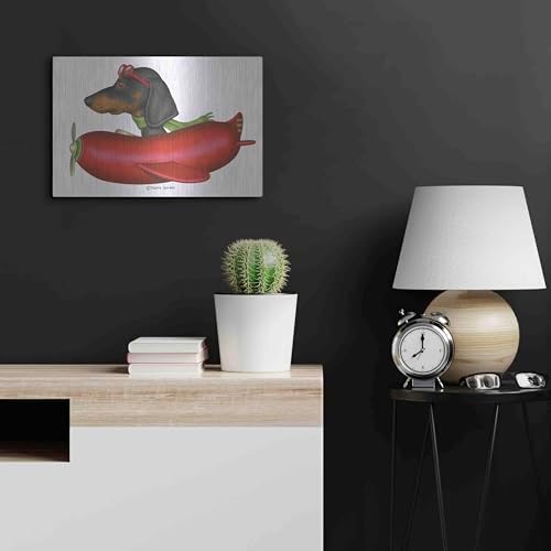 Black Dachshund in Red Plane Metal Wall Art 24x16