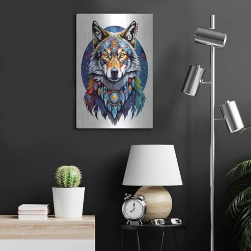 Celestial Wolf Metal Wall Art by Dean Russo 16x24