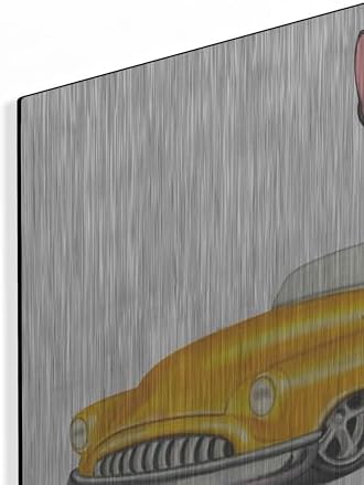 Boston Terrier in Yellow Car Metal Wall Art 16x12