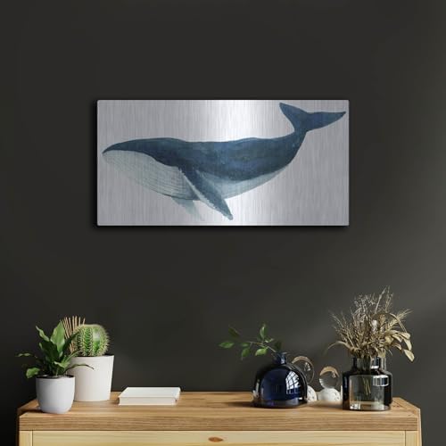 Humpback Whale Blue Metal Wall Art 24x12