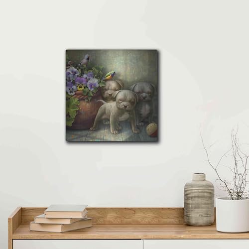 Pit Bull Pups Metal Wall Art 12x12