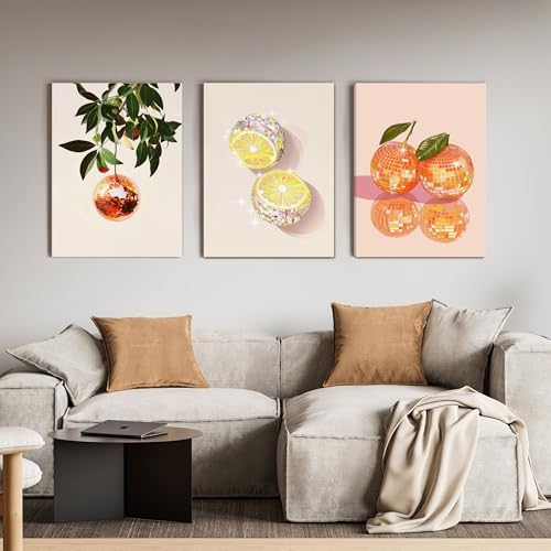 Disco Ball and Fruit Canvas Wall Art 12x16 Inches