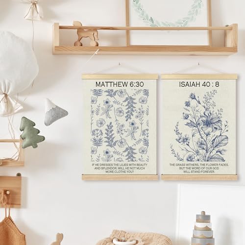 BCUANGD Christian Wall Decor - Wildflower Bible Verse Art Poster with Wood Frame 12x16 Inches