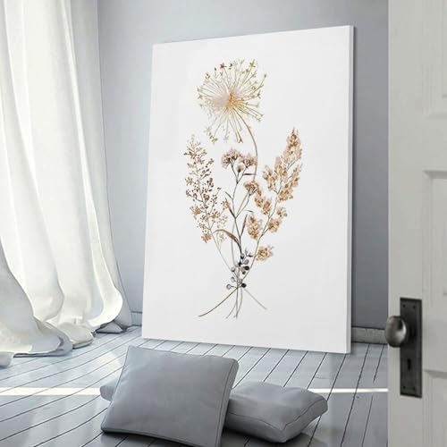 Watercolor Dried Flowers and Dandelion Canvas Wall Art Print 8x12 Inch