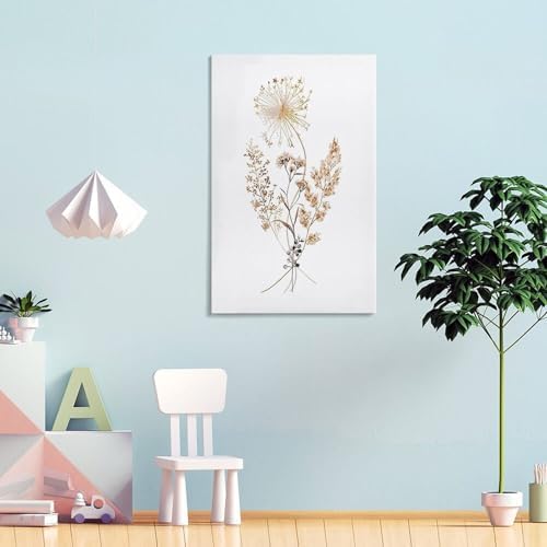 Watercolor Dried Flowers and Dandelion Canvas Wall Art Print 8x12 Inch