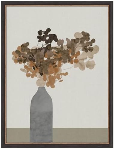 Amanti Art Framed Wall Print 43x33 Rust Brown Dried Flowers In Vase On Table 2 by Cartissi