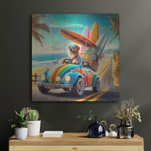 Beach Dog Surf Metal Wall Art 24x24