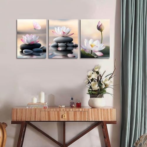 Arjun Pink Lotus Wall Art Canvas Zen Stones Black Art