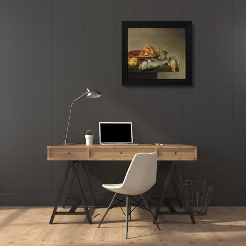 Harmen Steenwyck 16x15 Black Framed Art Print Still Life with Ham Fish Candle